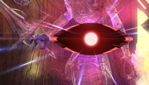 Véritable marqueur en forme d’œil d’une mécanique de regard dans FINAL FANTASY XIV