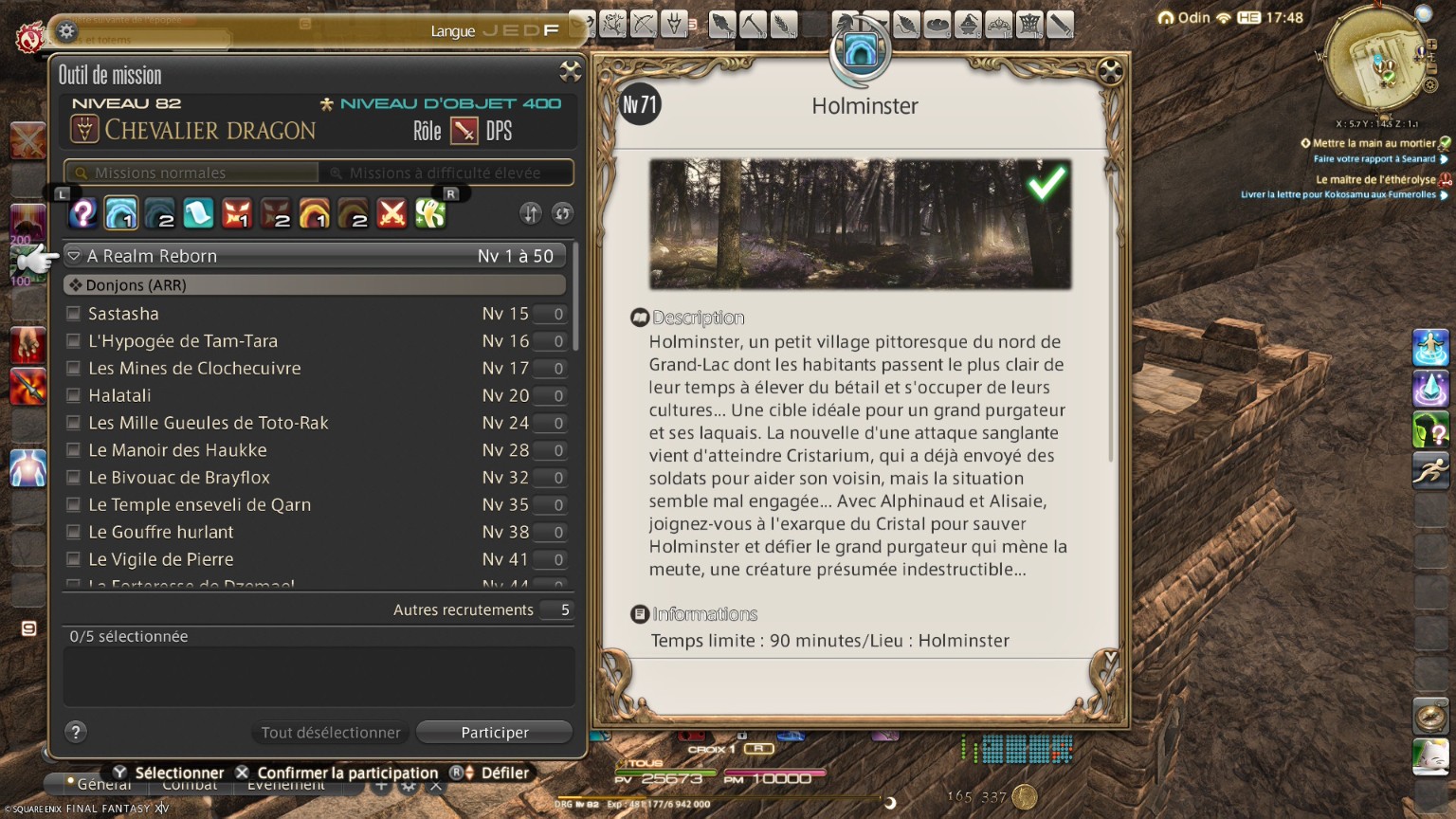 Liste des donjons dans l’Outil de mission de Final Fantasy XIV