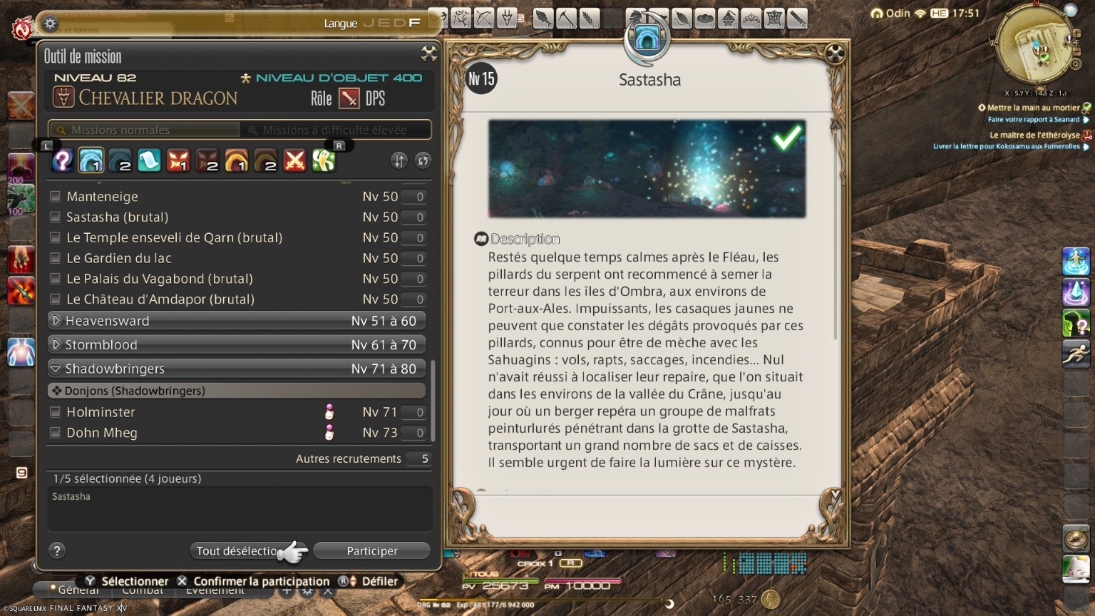 Sastasha sélectionné dans l’Outil de mission de Final Fantasy XIV