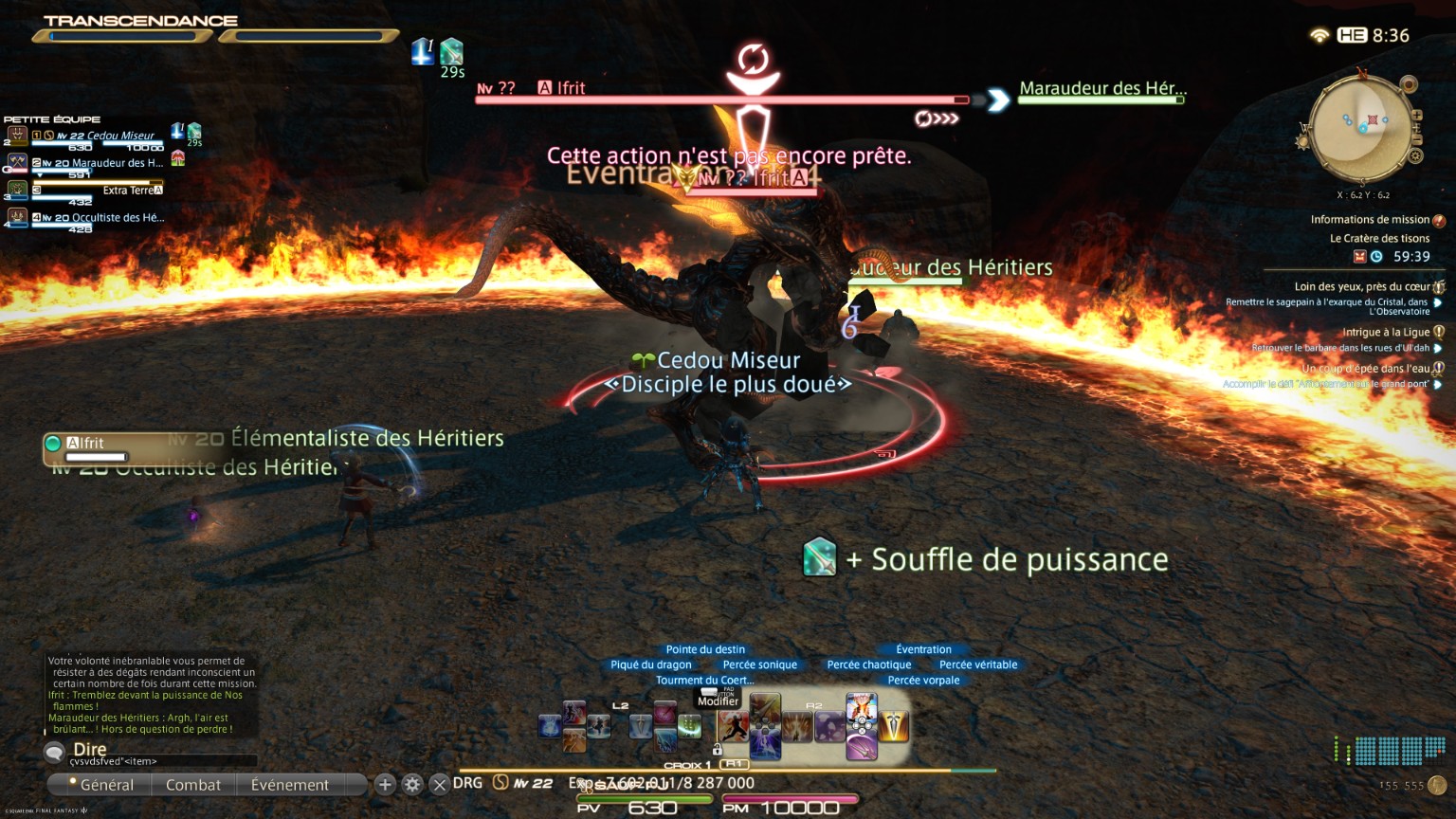 Le tank fait face à Ifrit ; les DPS et le soigneur restent sur ses flancs ou derrière lui.