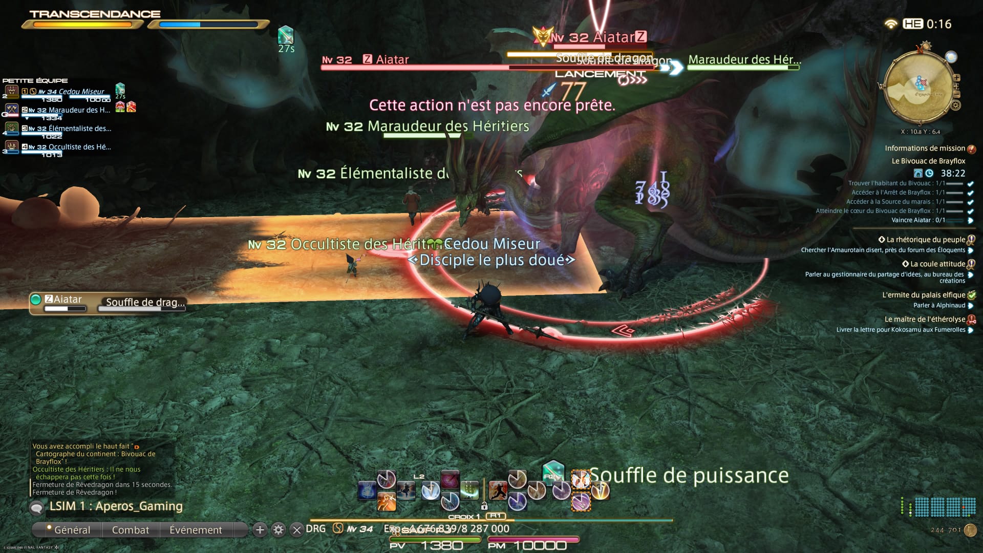 Souffle de dragon : sors latéralement de la bande orange.