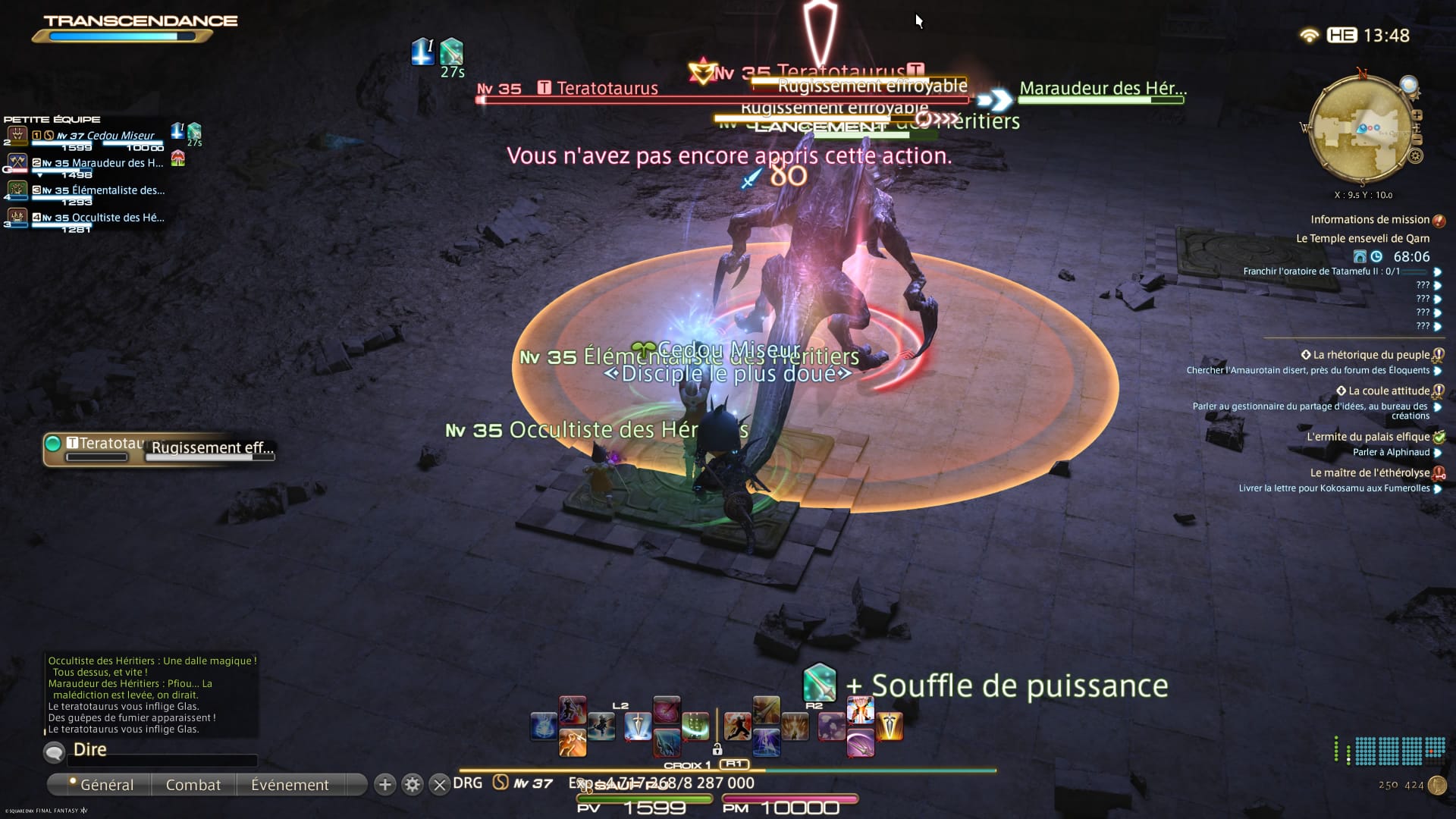 Rugissement effroyable : sors du disque autour du boss.