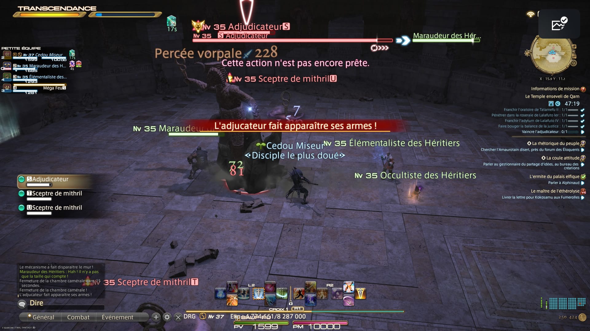 Deux Sceptres de mithril apparaissent : élimine-les avant de reprendre le boss.